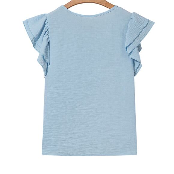 Mist Blue Ruffled Short Sleeve Top New Sizes: M L XL - Picture 5 of 8